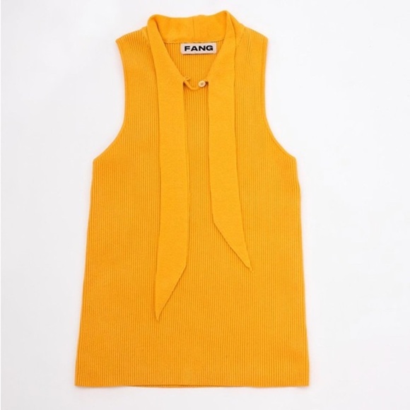 SOLD—FANG NYC Unisex Bow Knit Tank in Yellow - Picture 2 of 7